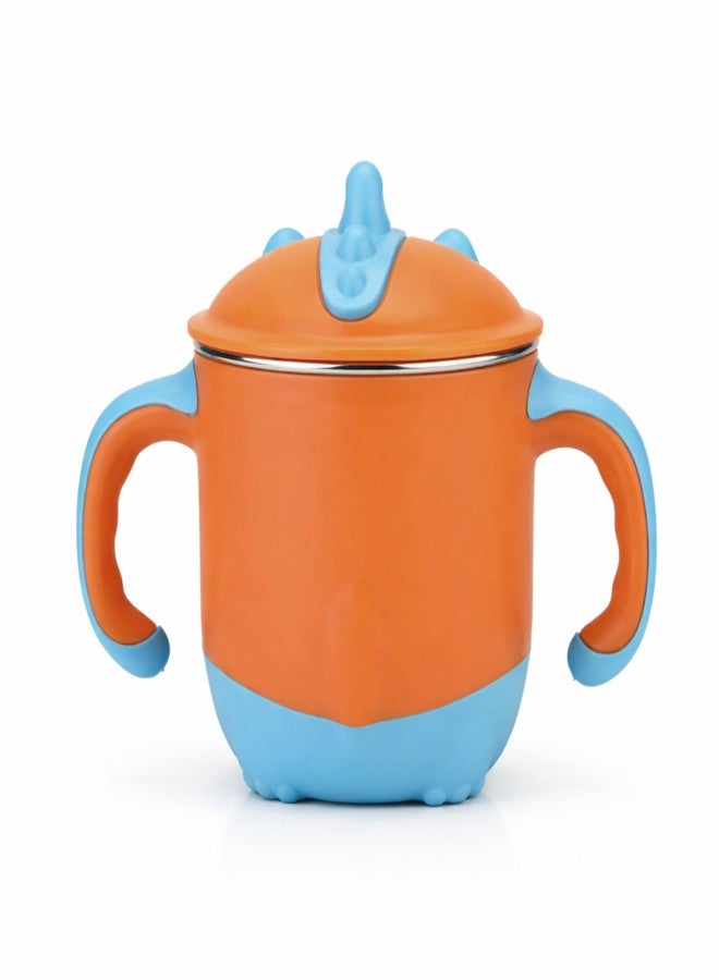 ONE AND ONLY Sipper Cup & Water Bottle with Handle for Babies, Dino Theme Steel Spill Proof Training Toddlers & Kids | 220ml BPA-Free Feeding Sippy Cup (Orange) - Image 1